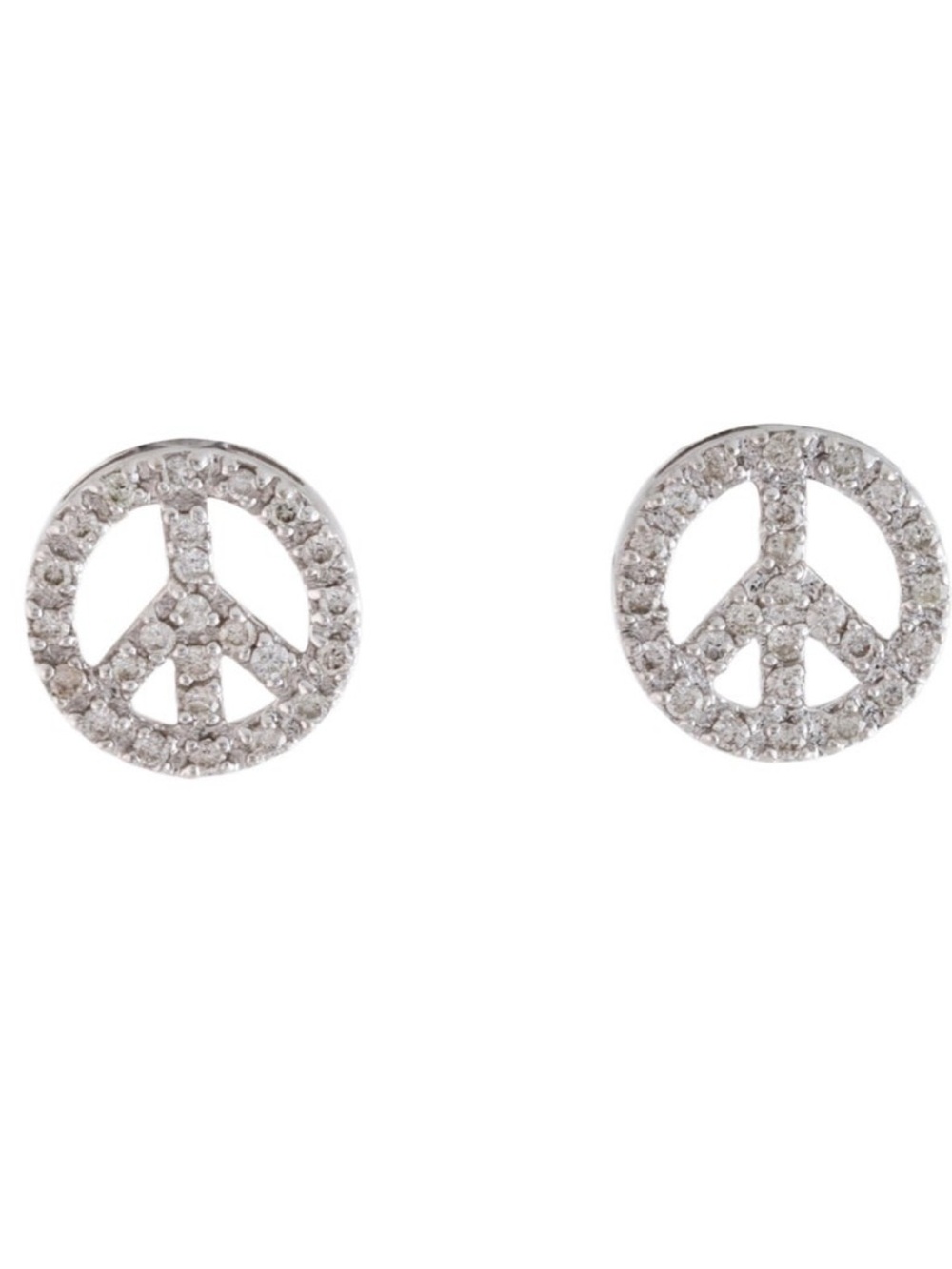 14K Diamond Peace Sign Stud Earrings - White Gold